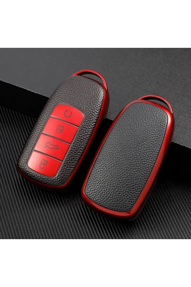 Chery Jaecoo Compatible Tiggo 8 Pro Max, Tiggo 7 Pro Max Avantgarde, Omoda 5 Pro Leather Look Tpu Key Case Cover (Red)