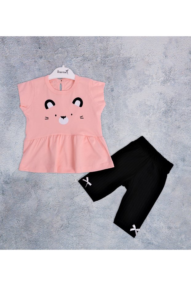 SWEETY CAT PRINTED JERSEY TWO-PIECE SET FOR BABY GIRLS.