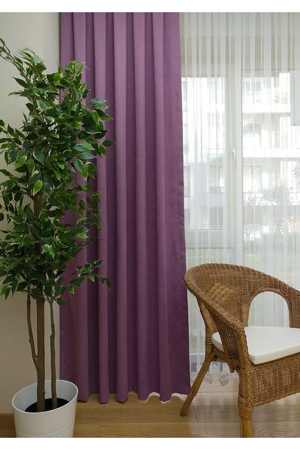 Taç Petek Dokulu Eflatun Düz Renk 1/2,5 Normal Pileli Soft Fon Perde, Tek Kanat - 5