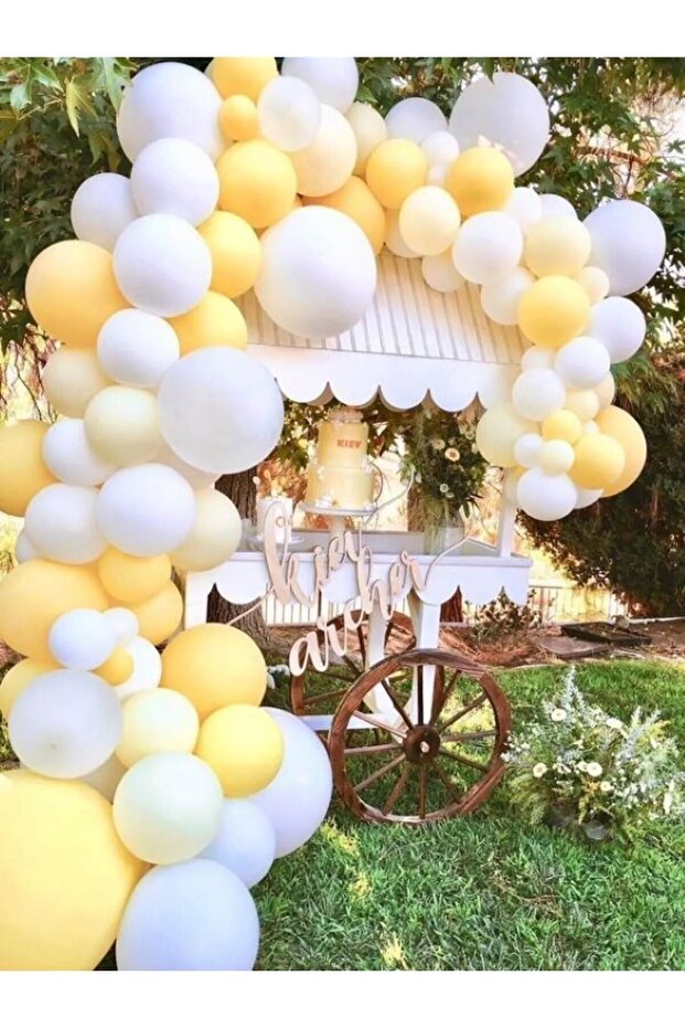 Daisy Theme Birthday Party Balloons Yellow and White Pastel Balloon Chain Set