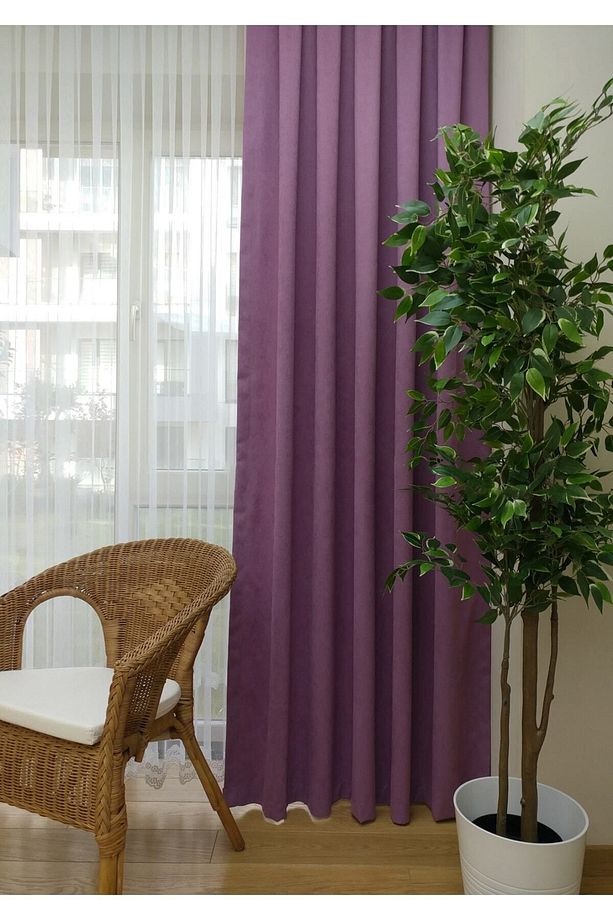 Taç Petek Dokulu Eflatun Düz Renk 1/2,5 Normal Pileli Soft Fon Perde, Tek Kanat - 7