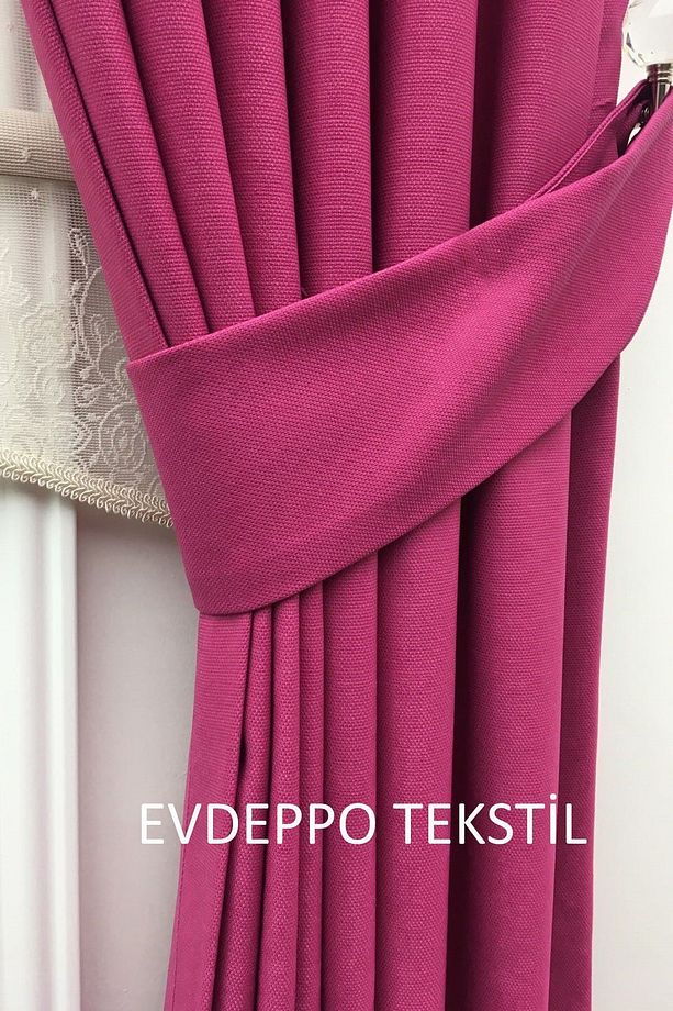 Taç Petek Dokulu Fuşya Düz Renk 1/3 Sık Pileli Soft Fon Perde, Sık Pile, Tek Kanat - 1