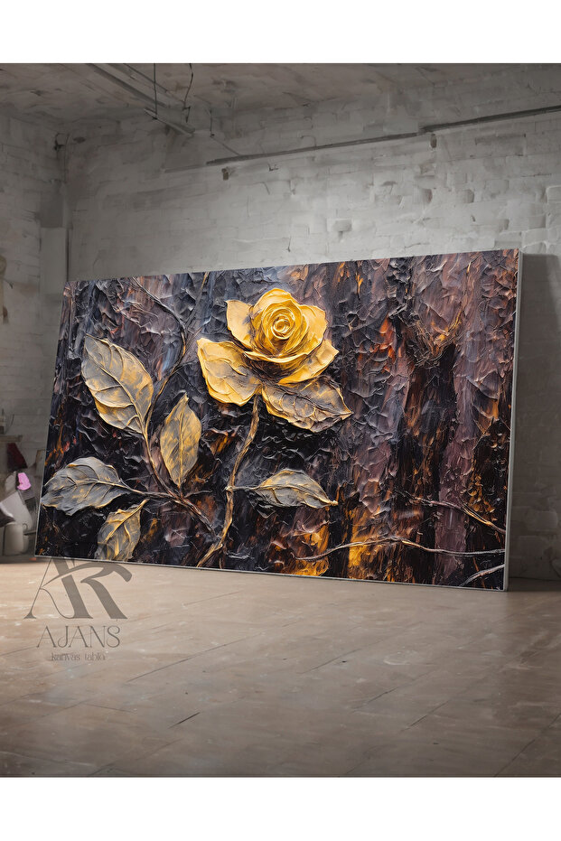 Yellow Rose Oil Paint Look Decorative Flower Canvas Picture