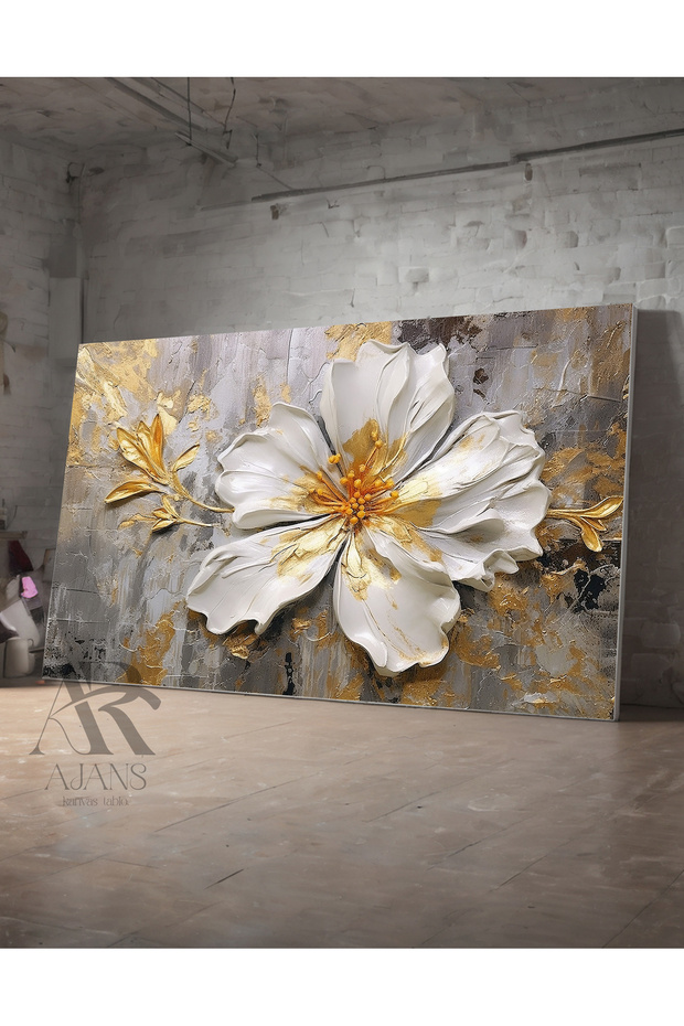 Decorative White Flower Oil Painting Look Canvas Painting