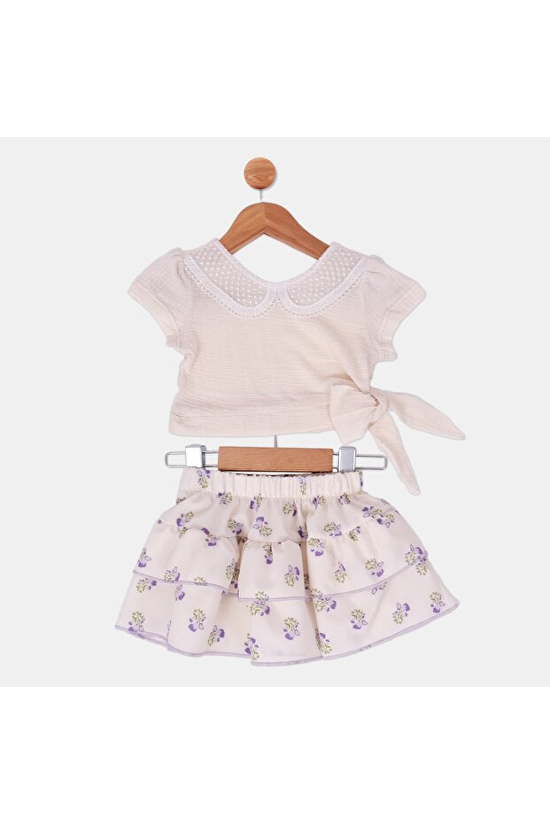 1-4 Years Baby Collared BLUZ and BOTTOM Ruffle Skirt Set for Girl