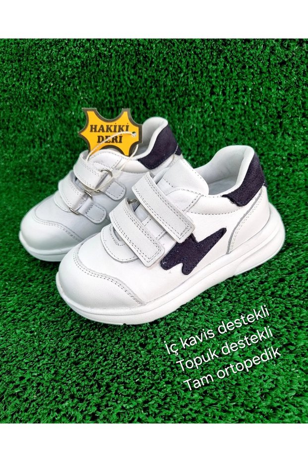 Boys' Genuine Leather Full Orthopedic White Sports Shoes