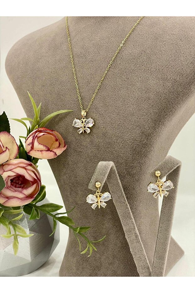 مجموعة قلادة أقراط بنمط الفراشة - 1