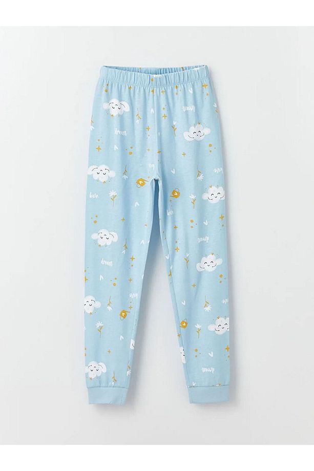 LCW Kids Bisiklet Yaka Desenli Uzun Kollu Kız Çocuk Pijama Takımı - 4