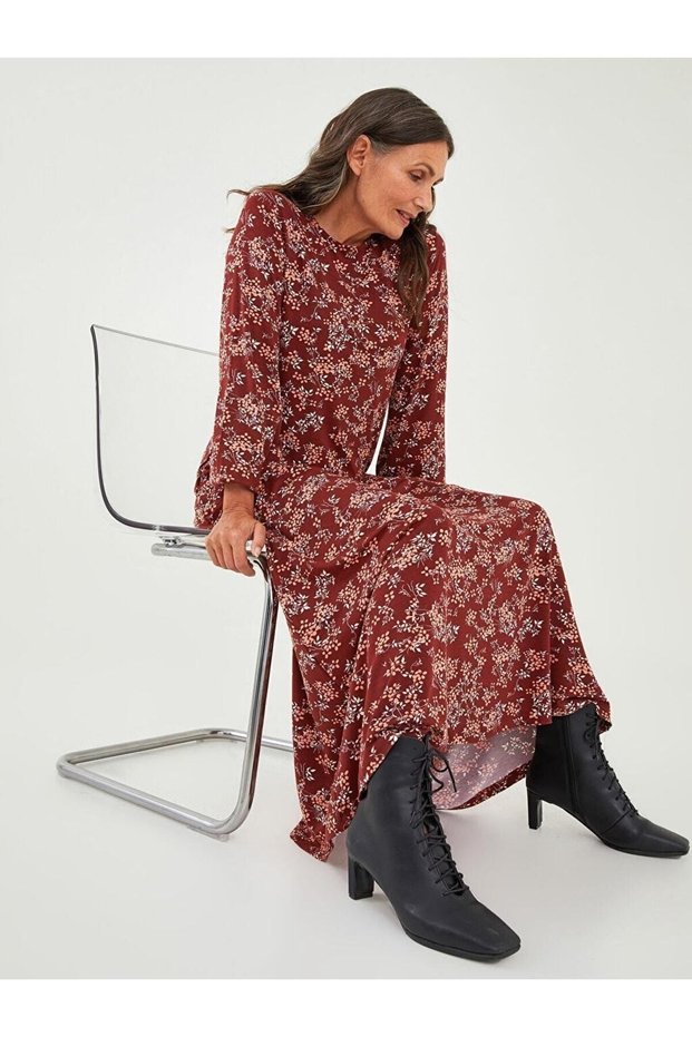 Crew Neck Floral Long Sleeve Women's Dress
