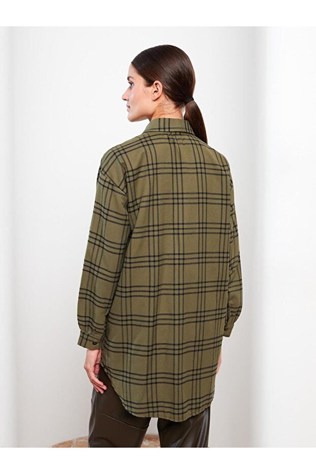 LCW Modest Gömlek Yaka Ekose Uzun Kollu Oversize Kadın Tunik - 4