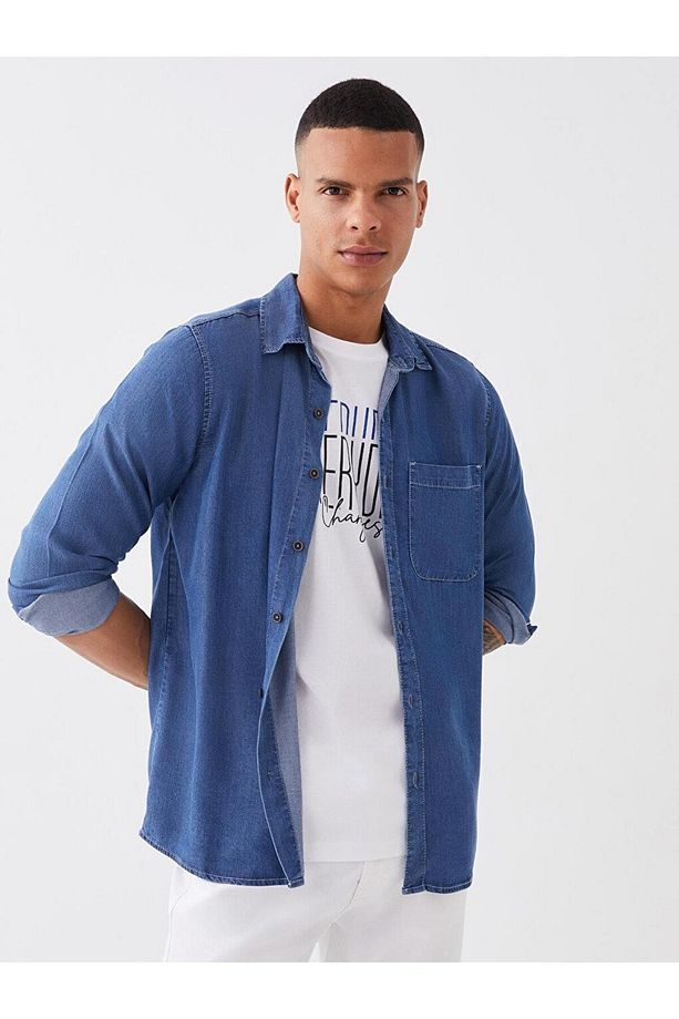 LCW Jeans Regular Fit Uzun Kollu Erkek Jean Gömlek - 2