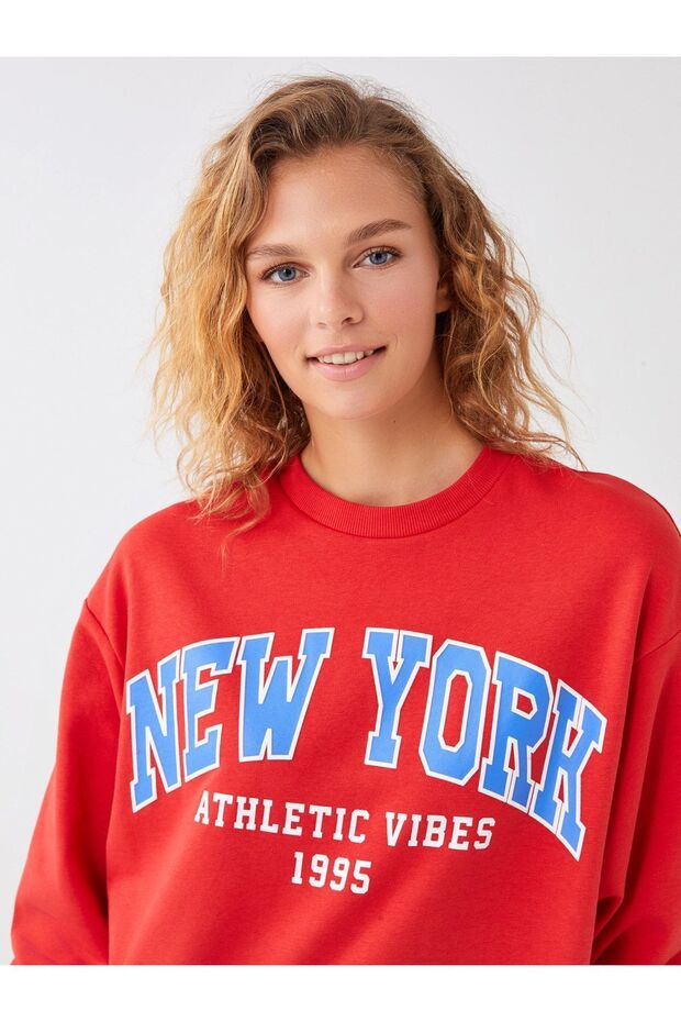 Xside Crew Neck Printed Long Sleeve Oversize Women's Sweatshirt (S3)