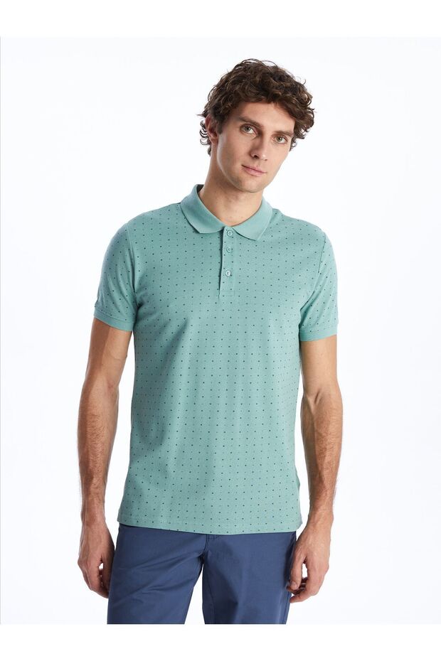 Polo Collar Short Sleeve Patterned Pique Men's T-Shirt (S4)