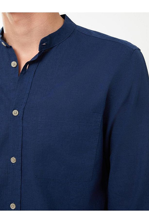 LCW Casual Regular Fit Hakim Yaka Uzun Kollu Keten Karışımlı Erkek Gömlek - 3