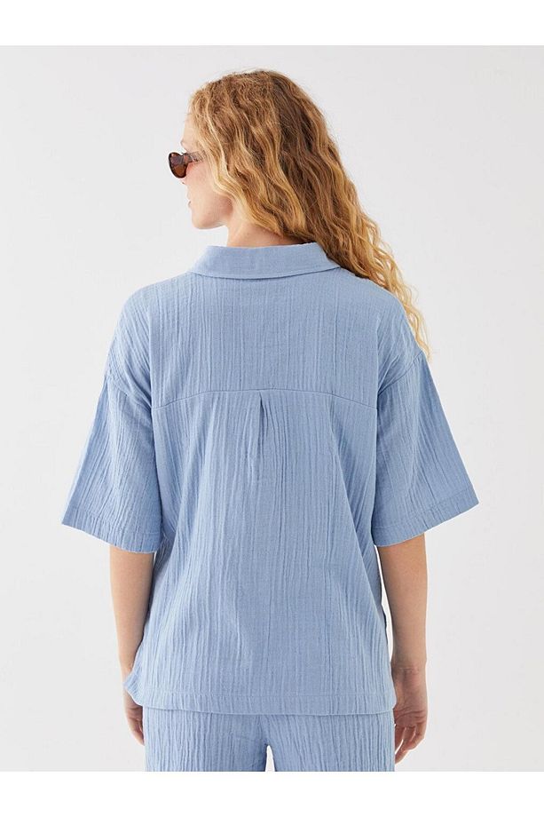 LCW Vision Düz Kısa Kollu Oversize Kadın Gömlek - 6