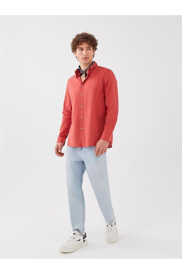 LCW Casual Regular Fit Uzun Kollu Keten Karışımlı Erkek Gömlek - 3