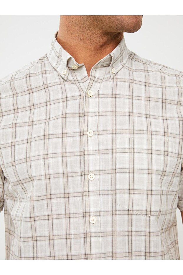 LCWAIKIKI Чоловіча сорочка з попліну з коротким рукавом в клітинку з візерунком Regular Fit - 4