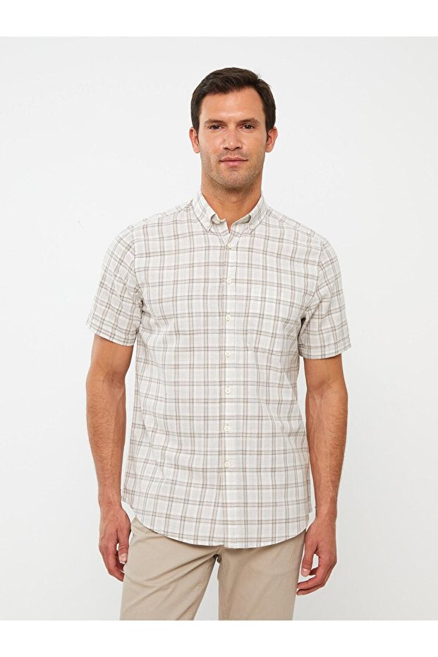 LCWAIKIKI Чоловіча сорочка з попліну з коротким рукавом в клітинку з візерунком Regular Fit - 2