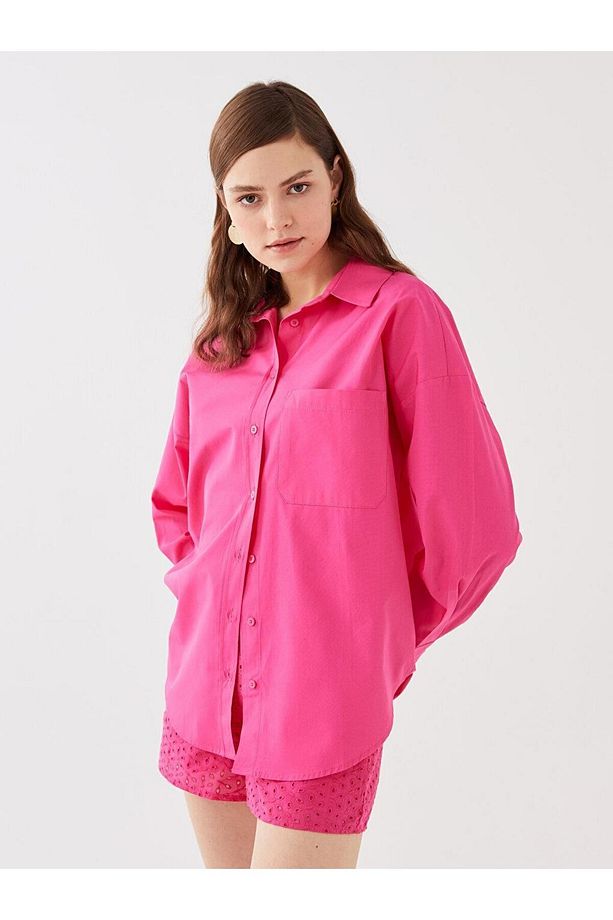 LCW Vision Düz Uzun Kollu Oversize Poplin Kadın Gömlek - 2