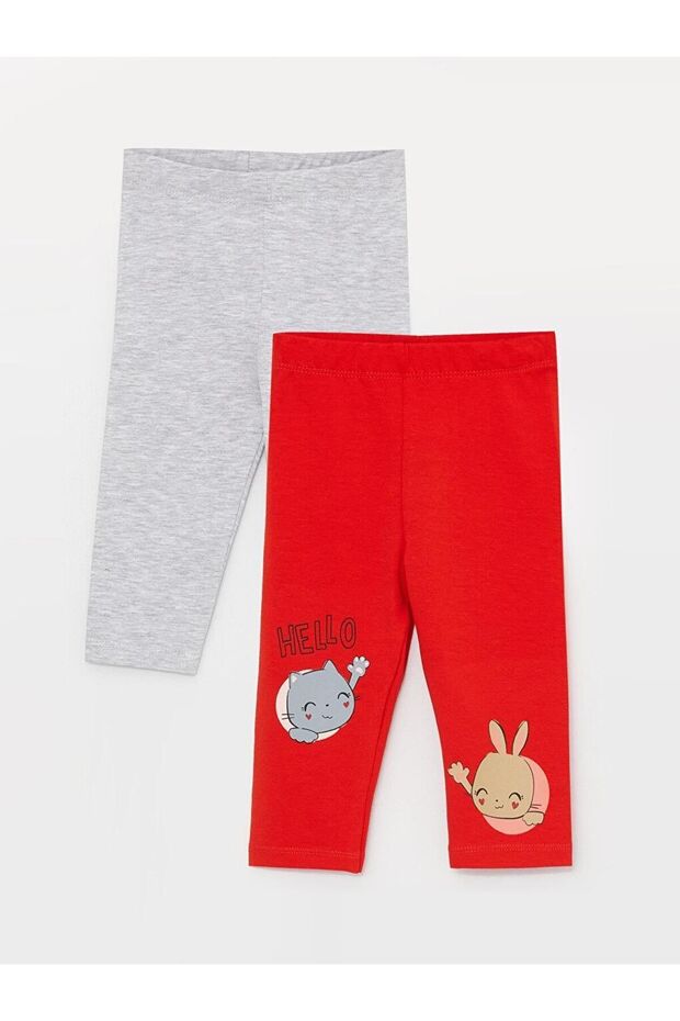 Lcw Baby Elastic Waist Printed Baby Girl 3/4 Length Tights 2-Pack (S3)