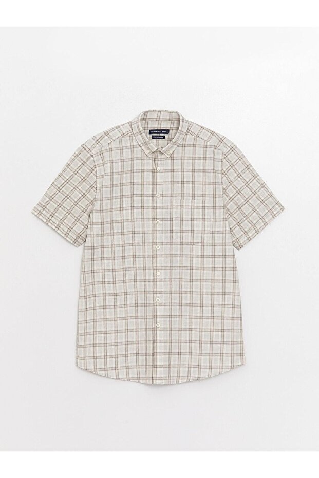 LCWAIKIKI Чоловіча сорочка з попліну з коротким рукавом в клітинку з візерунком Regular Fit - 6