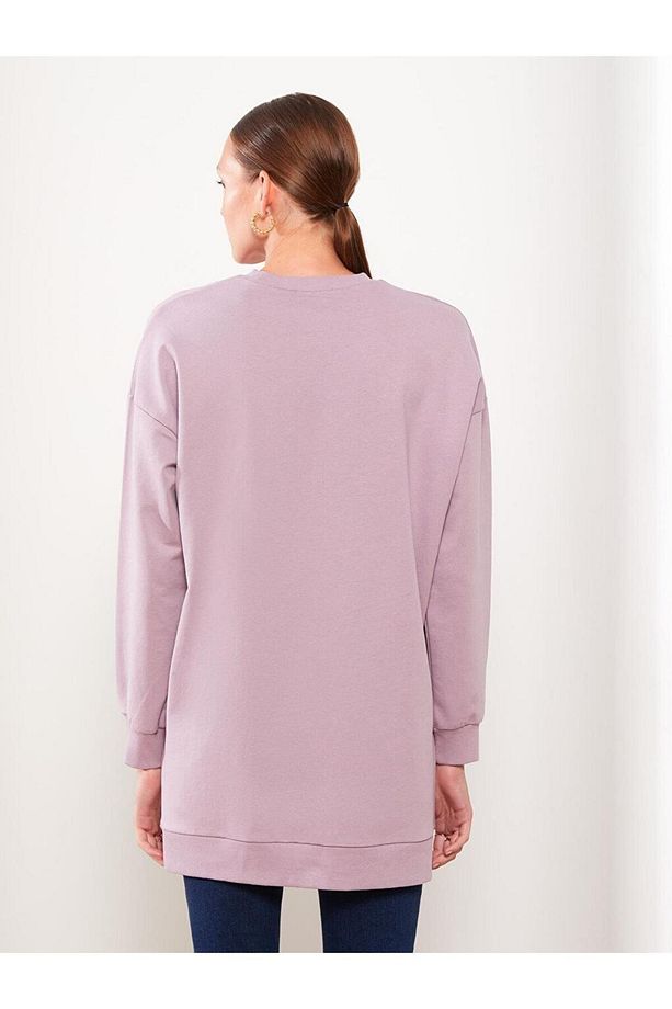 LCW Modest Bisiklet Yaka Baskılı Uzun Kollu Oversize Kadın Tunik - 5