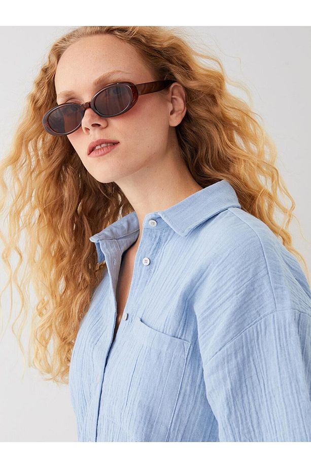 LCW Vision Düz Kısa Kollu Oversize Kadın Gömlek - 4