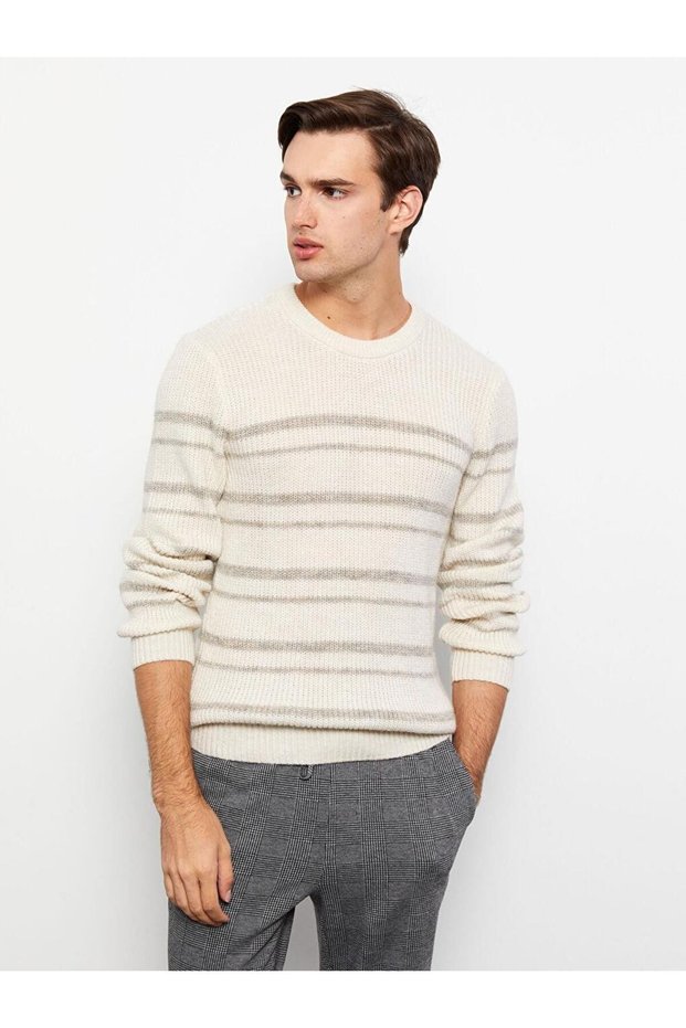Lcw Casual Crew Neck Long Sleeve Striped Men's Knitwear Sweater (W2)