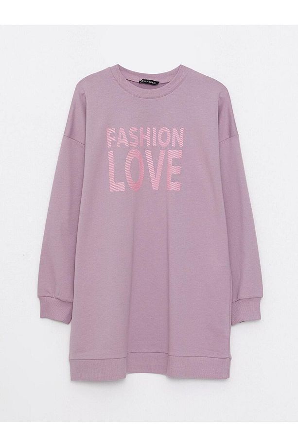 LCW Modest Bisiklet Yaka Baskılı Uzun Kollu Oversize Kadın Tunik - 6