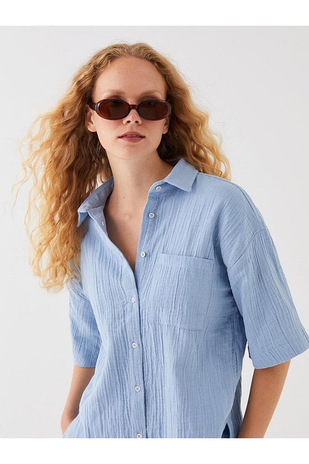 LCW Vision Düz Kısa Kollu Oversize Kadın Gömlek - 2