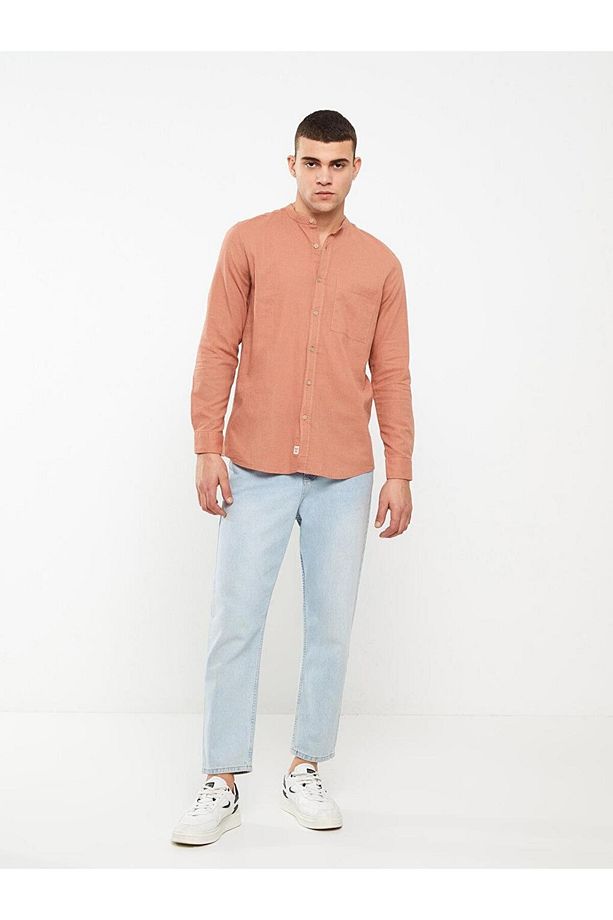LCW Casual Regular Fit Hakim Yaka Uzun Kollu Keten Karışımlı Erkek Gömlek - 3