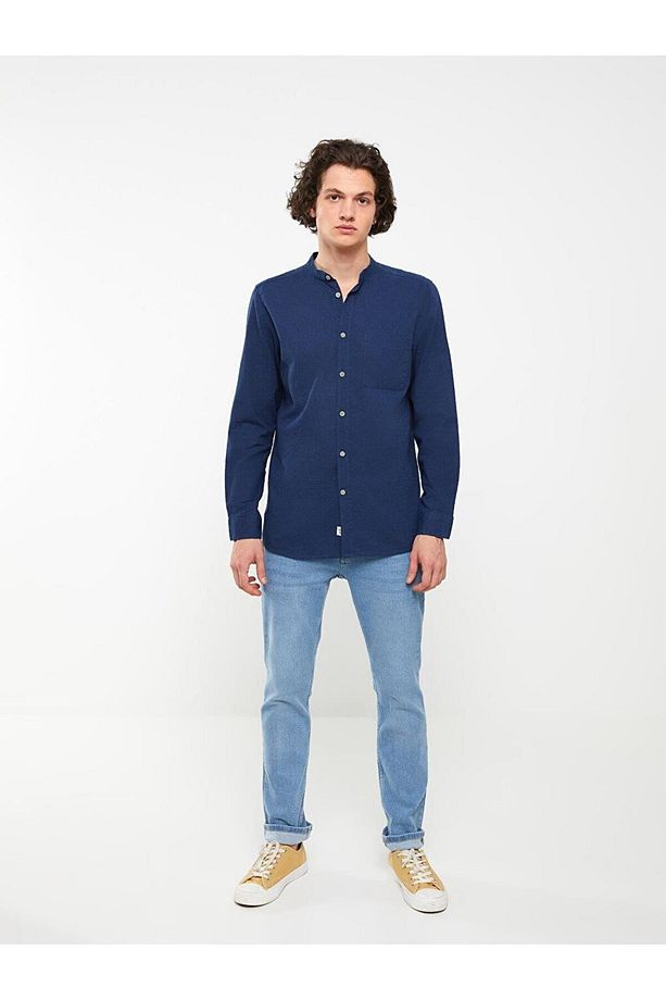 LCW Casual Regular Fit Hakim Yaka Uzun Kollu Keten Karışımlı Erkek Gömlek - 2