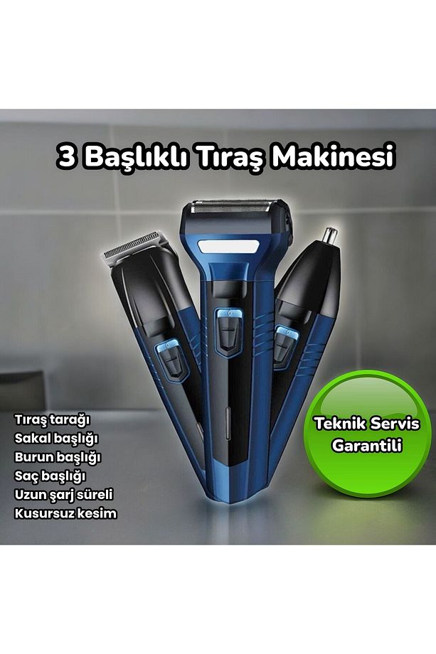 3 lü tıraş Makinesi seti profesyonel kulak burun sakal Makinesi 3 başlıklı - 1