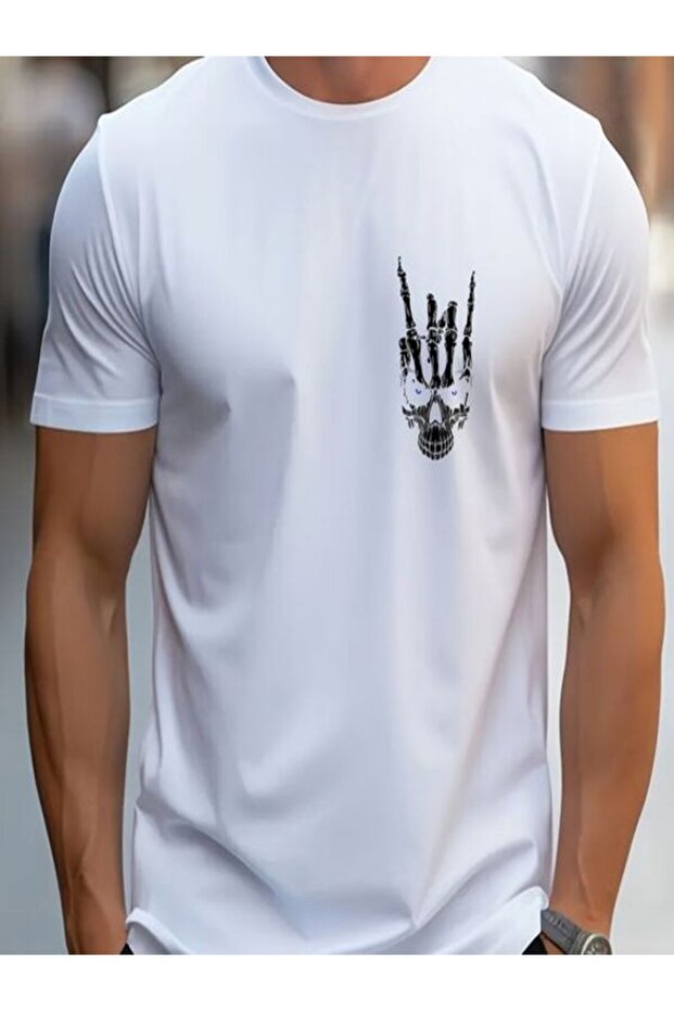 White Printed Oversize T-Shirt - Crew Neck, Short Sleeve