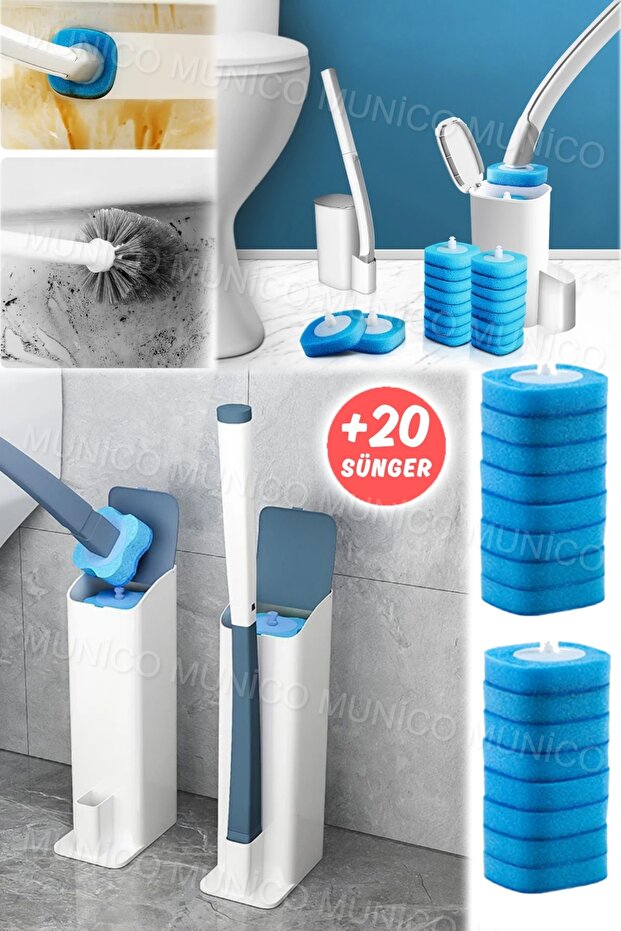 Tek Kullanımlık Tuvalet Temizleme Fırçası Seti Tuvalet Tuvalet Banyo Temizleme 20 Adet Süngerli - 1
