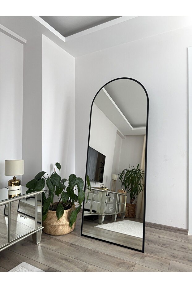 EFFE YAPI DEKOR Siyah Metal Çerçeveli 180 X 70 Cm Demonte Ayaklı Oval Boy Aynası