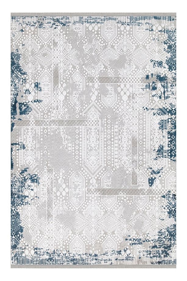 Gaspara Mavi Gri Retro Motifli Halı - 1