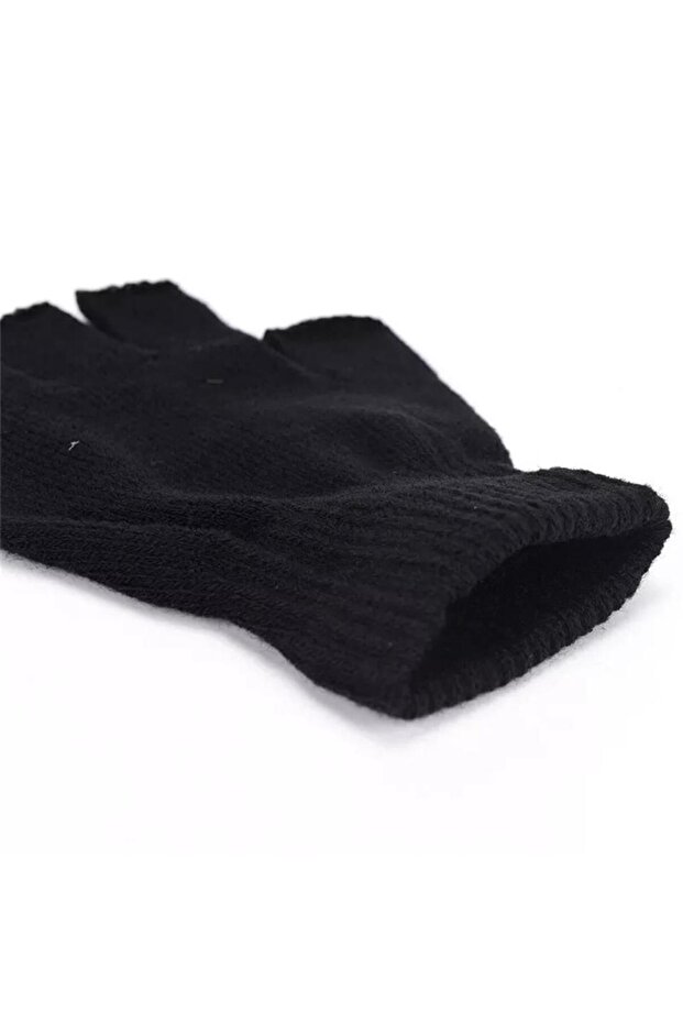 Hello Kitty Head Baskılı Unisex Siyah Kesik Çift Eldiven - 2