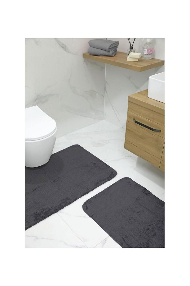 2'li Kaydırmaz Peluş Banyo Paspası Banyo Klozet Takımı Klozet Paspas Takımı - 1