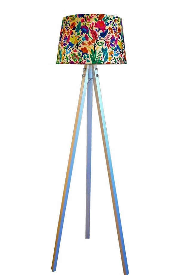 Masif 3 Ayaklı Tripod Lambader,abajur ( Bahar Desen- Beyaz Ayak) - 1