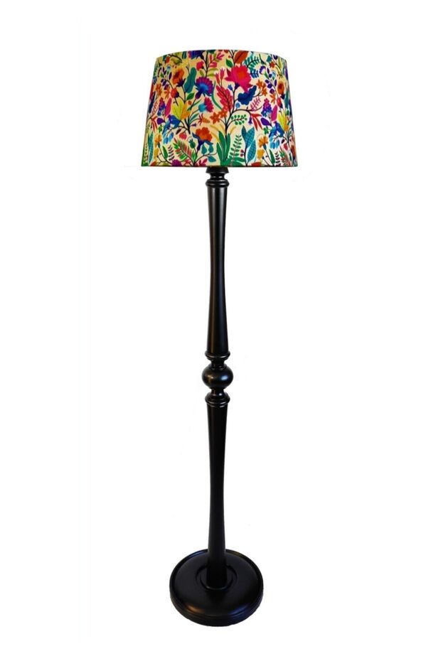 Torna Ayaklı El Yapımı Masif Lambader (Bahar Desen- Siyah Ayak) - 1