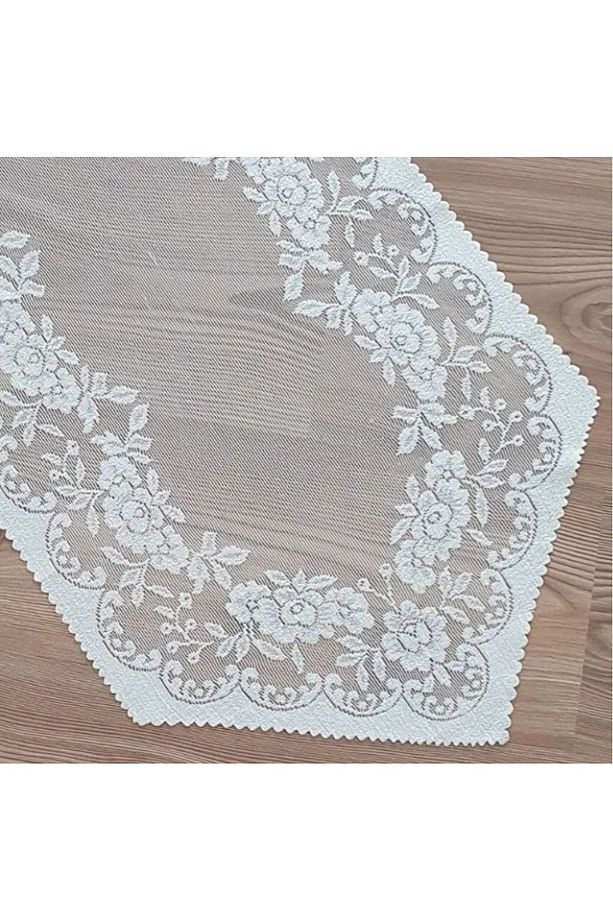 Güllü Desen Örme Tül Runner Örtüsü 40x140 (KREM) - 5