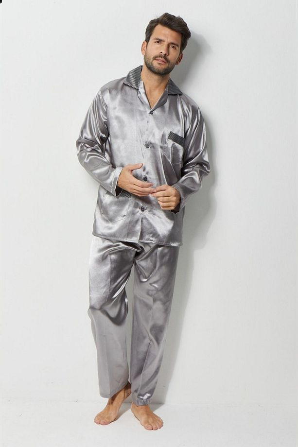 Erkek Ropdöşambır ve Saten Pijama Takımı 4'lü Set- ROPMAN - 3