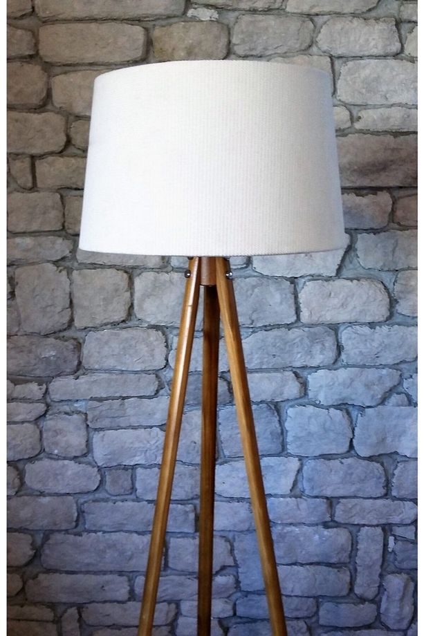 Oval 3 Ayaklı Masif Lambader,tripod( Kemik- Açık Ceviz) - 2