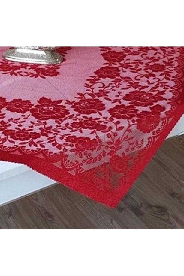 GÜLLÜ DESEN ÖRME FİSKOS ÖRTÜSÜ Kırmızı - 3
