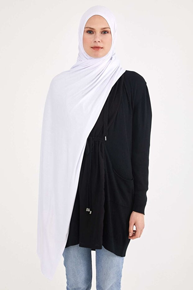 Şal Bumbac Pieptănat Alb - 4