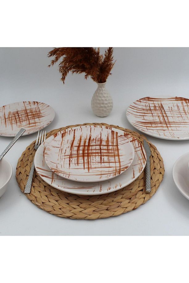 Ekose 48 Parça 12 Kişilik Karamel Yemek Takımı Düz - 4