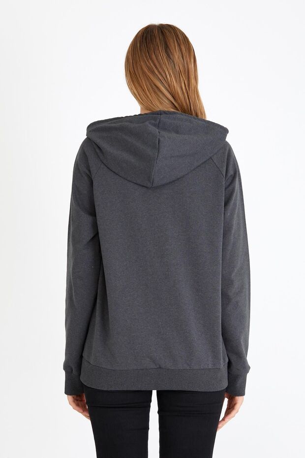 Kadın Antrasit Basic Kapüşonlu Regular Fit Rahat Sweatshirt - 6