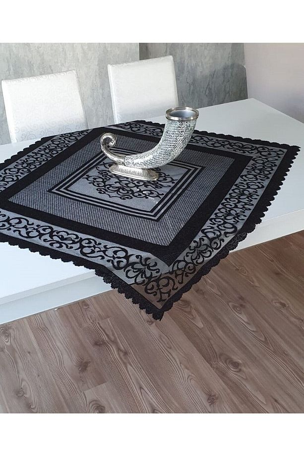 Osmanlı Desen Siyah Örme Fiskos Örtüsü - 1