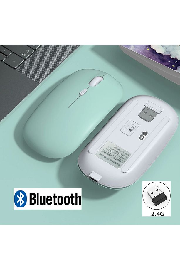 Tüm Cihazlarla Uyumlu Şarj Edilebilir Sessiz Mouse Bluetooth + 2.4Hz Wifi Kablosuz Mouse Fare - 5